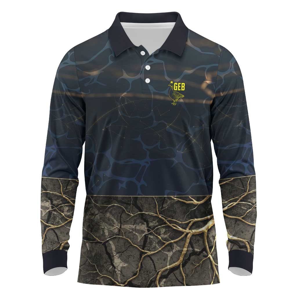 Geb Long Sleeve Polo Shirt Ancient Egyptian Cracked Earth and Wheat Illustration Egyptian Earth God - African Pride