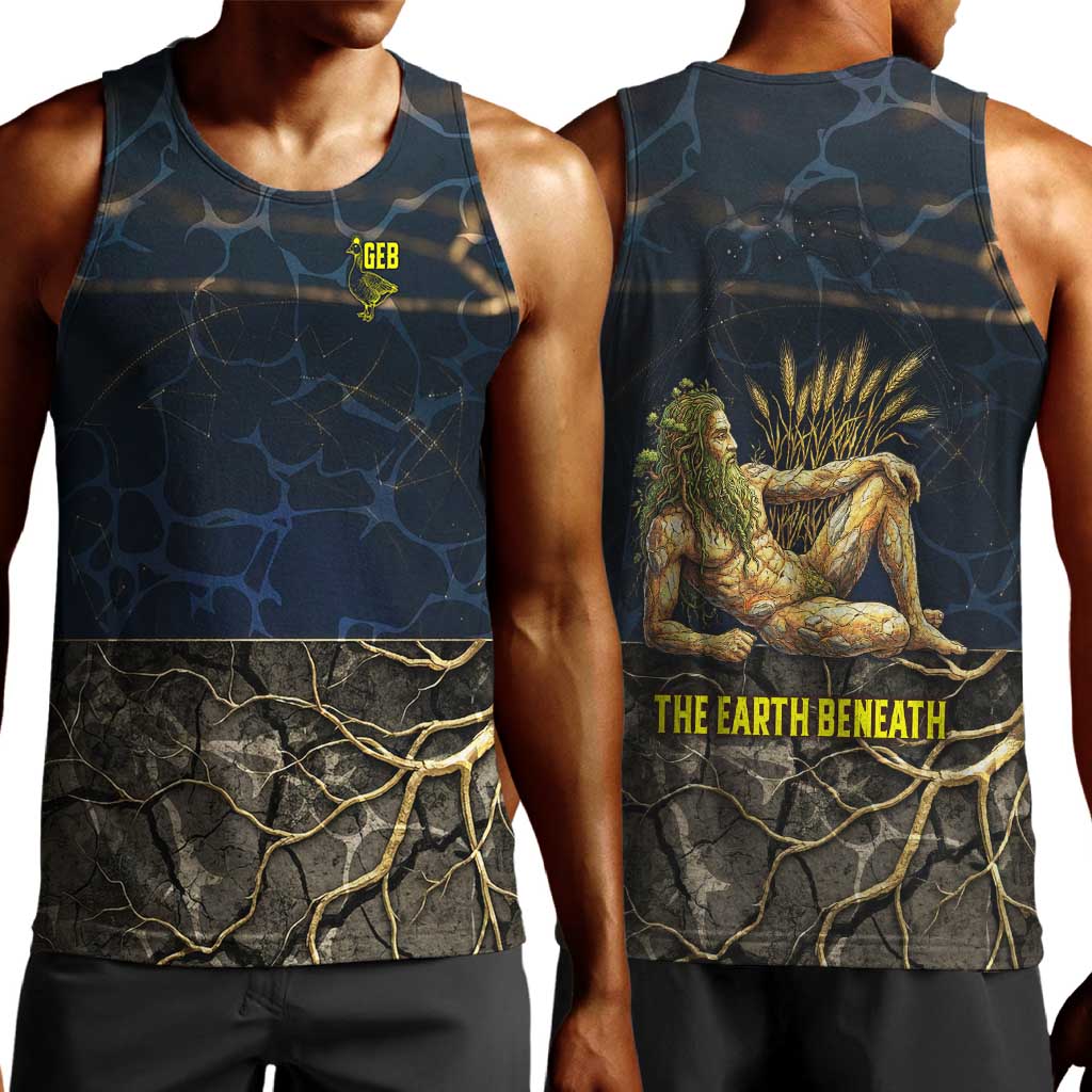 Geb Men Tank Top Ancient Egyptian Cracked Earth and Wheat Illustration Egyptian Earth God - African Pride