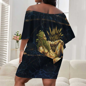 Geb Off Shoulder Short Dress Ancient Egyptian Cracked Earth and Wheat Illustration Egyptian Earth God - African Pride