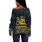 Geb Off Shoulder Sweater Ancient Egyptian Cracked Earth and Wheat Illustration Egyptian Earth God - African Pride