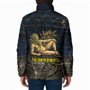 Geb Padded Jacket Ancient Egyptian Cracked Earth and Wheat Illustration Egyptian Earth God - African Pride