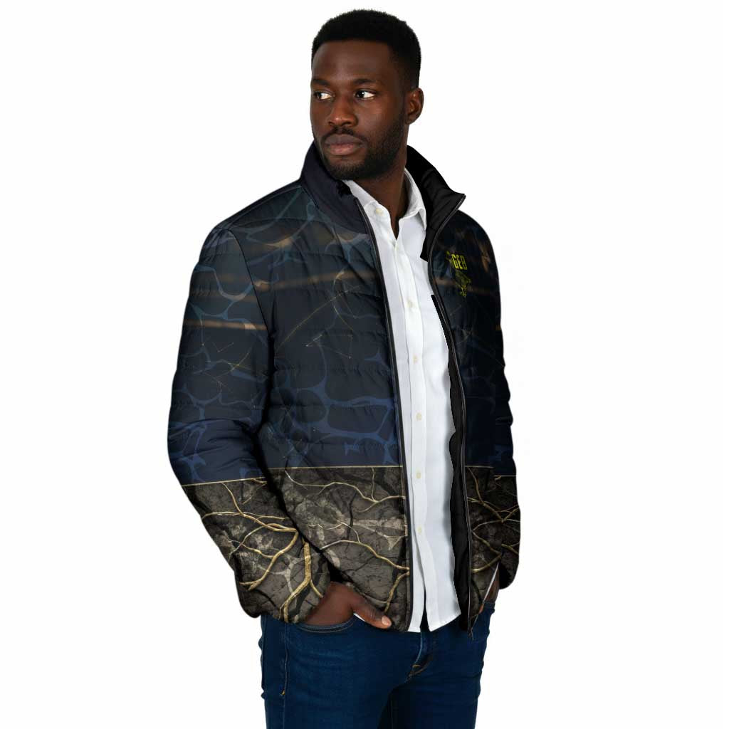 Geb Padded Jacket Ancient Egyptian Cracked Earth and Wheat Illustration Egyptian Earth God - African Pride