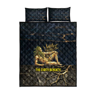 Geb Quilt Bed Set Ancient Egyptian Cracked Earth and Wheat Illustration Egyptian Earth God - African Pride