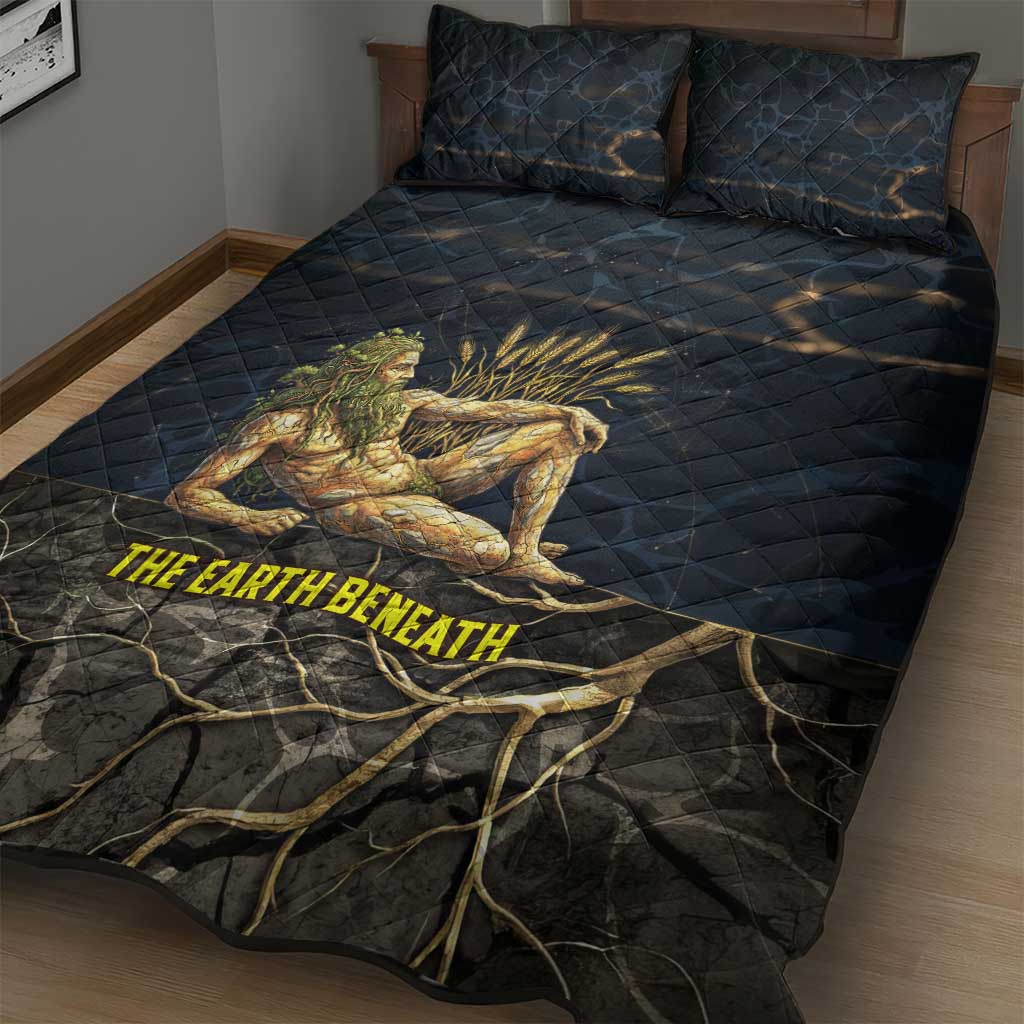 Geb Quilt Bed Set Ancient Egyptian Cracked Earth and Wheat Illustration Egyptian Earth God - African Pride