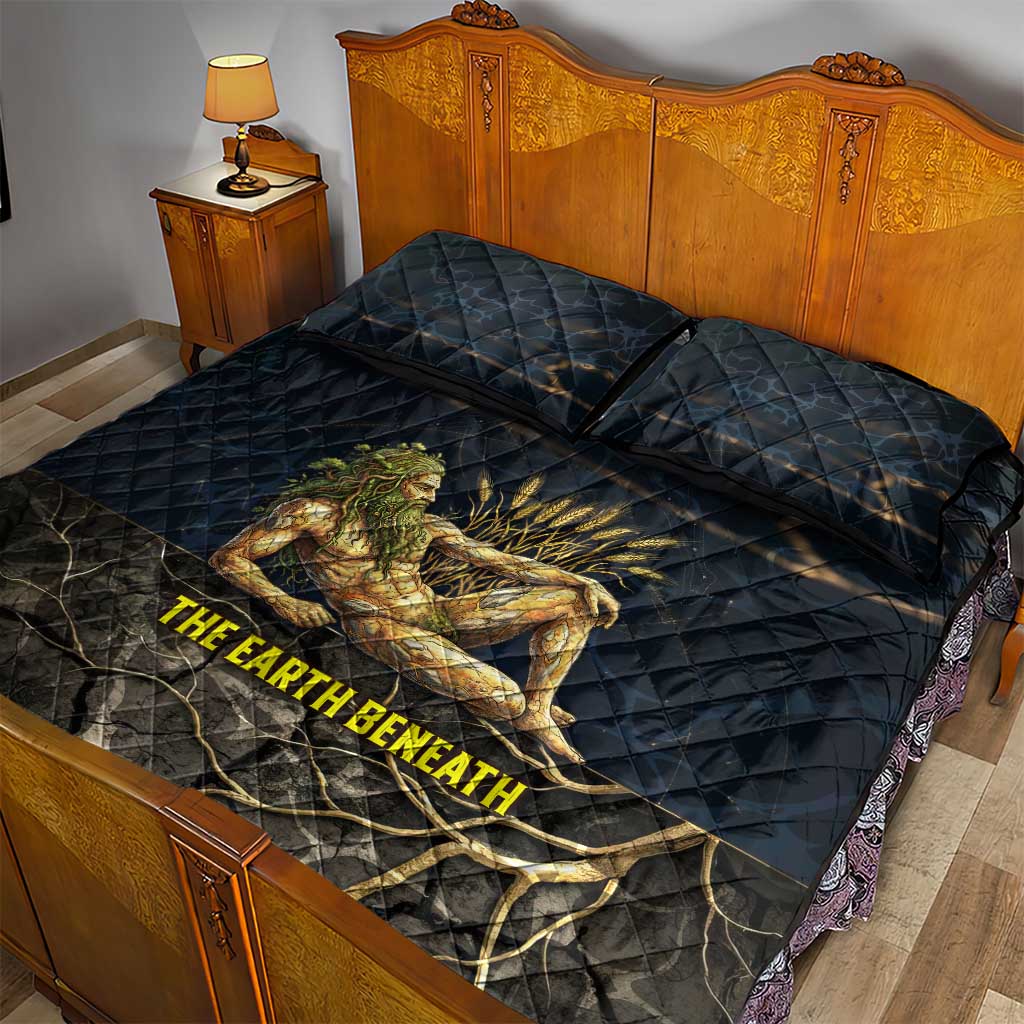 Geb Quilt Bed Set Ancient Egyptian Cracked Earth and Wheat Illustration Egyptian Earth God - African Pride