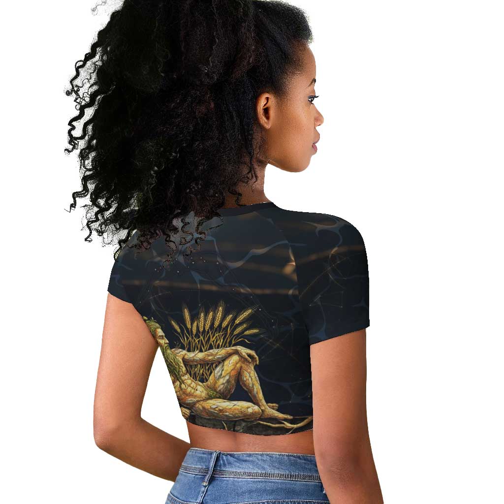 Geb Raglan Cropped T shirt Ancient Egyptian Cracked Earth and Wheat Illustration Egyptian Earth God - African Pride