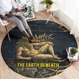 Geb Round Carpet Ancient Egyptian Cracked Earth and Wheat Illustration Egyptian Earth God - African Pride