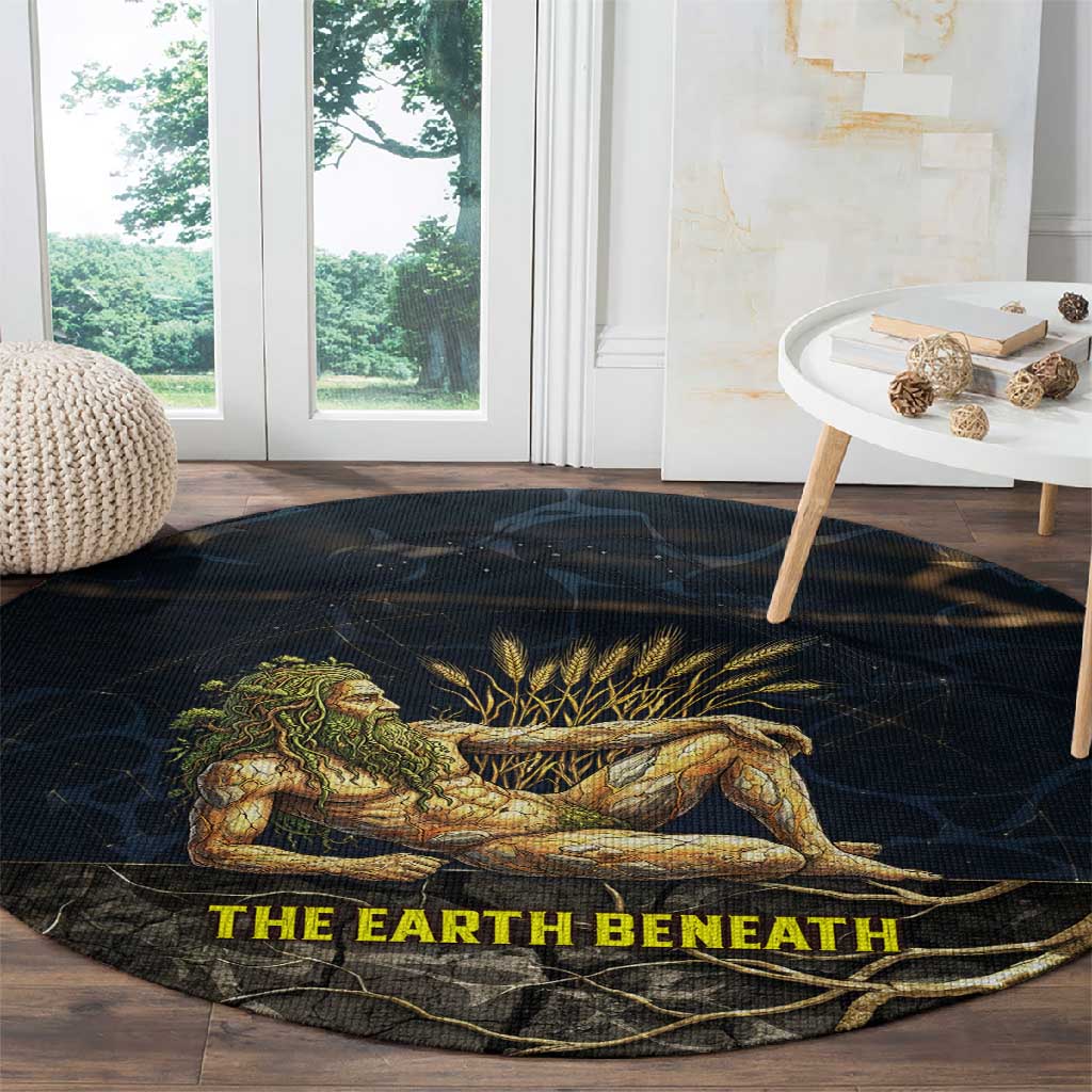 Geb Round Carpet Ancient Egyptian Cracked Earth and Wheat Illustration Egyptian Earth God - African Pride