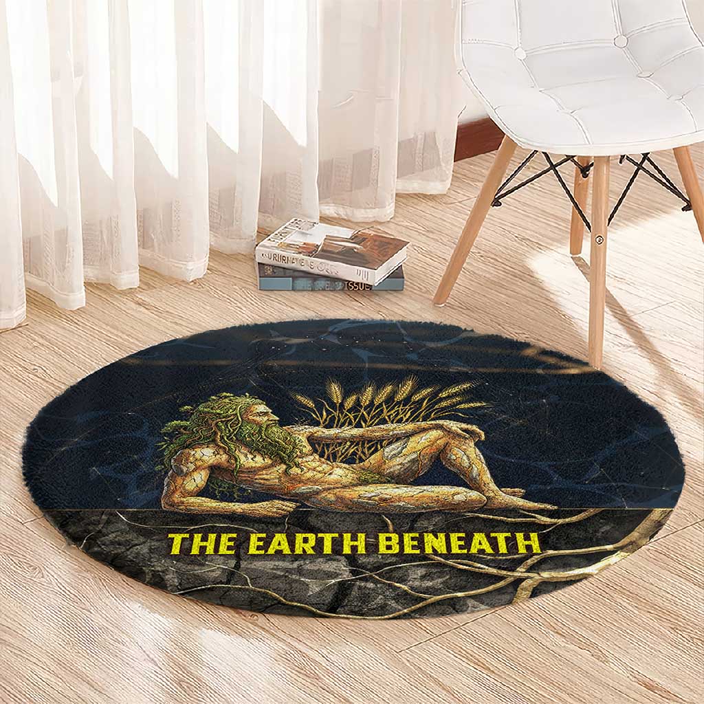 Geb Round Carpet Ancient Egyptian Cracked Earth and Wheat Illustration Egyptian Earth God - African Pride