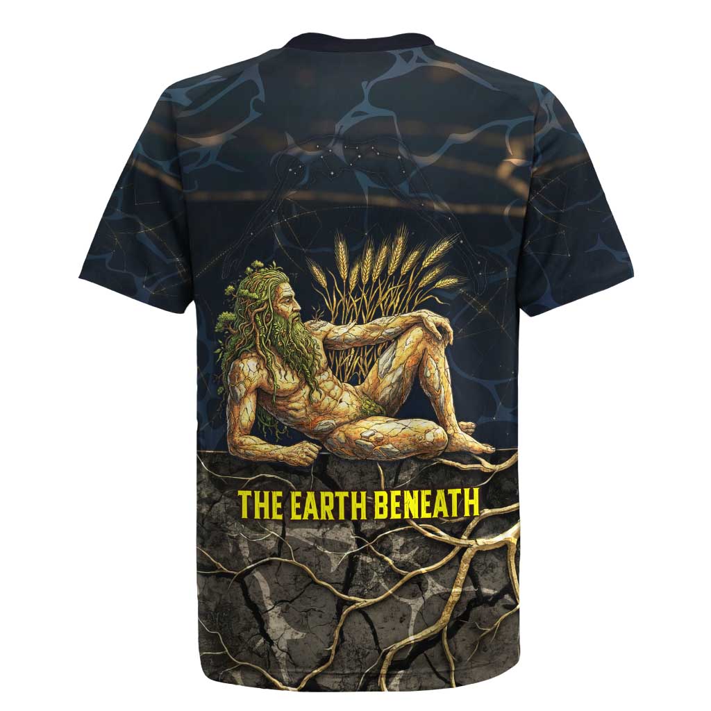 Geb Rugby Jersey Ancient Egyptian Cracked Earth and Wheat Illustration Egyptian Earth God - African Pride