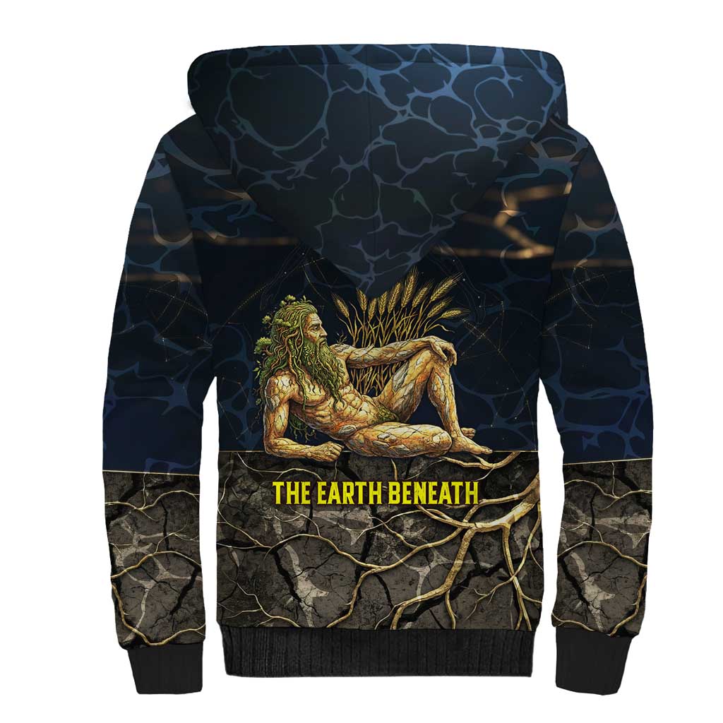 Geb Sherpa Hoodie Ancient Egyptian Cracked Earth and Wheat Illustration Egyptian Earth God - African Pride