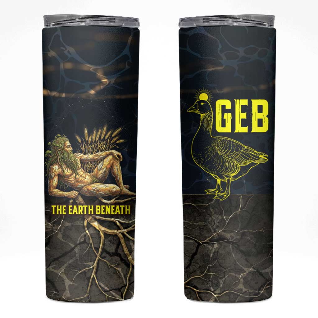 Geb Skinny Tumbler Ancient Egyptian Cracked Earth and Wheat Illustration Egyptian Earth God - African Pride