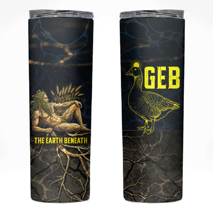 Geb Skinny Tumbler Ancient Egyptian Cracked Earth and Wheat Illustration Egyptian Earth God - African Pride