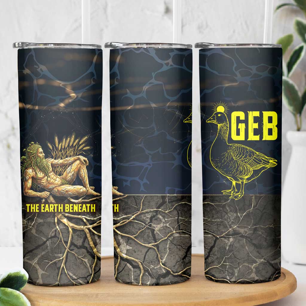 Geb Skinny Tumbler Ancient Egyptian Cracked Earth and Wheat Illustration Egyptian Earth God - African Pride