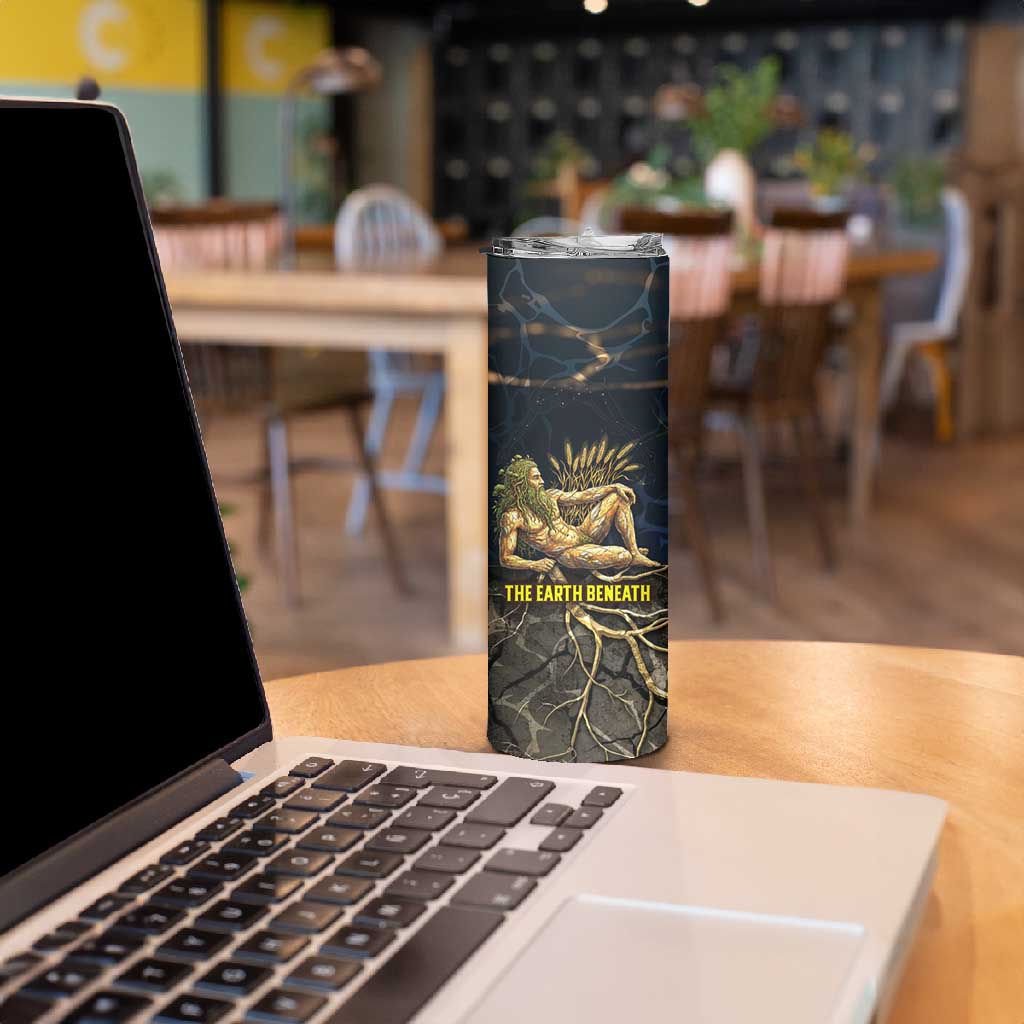 Geb Skinny Tumbler Ancient Egyptian Cracked Earth and Wheat Illustration Egyptian Earth God - African Pride