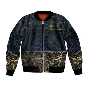 Geb Sleeve Zip Bomber Jacket Ancient Egyptian Cracked Earth and Wheat Illustration Egyptian Earth God - African Pride