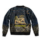 Geb Sleeve Zip Bomber Jacket Ancient Egyptian Cracked Earth and Wheat Illustration Egyptian Earth God - African Pride