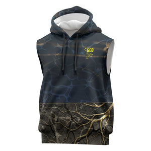 Geb Sleeveless Hoodie Ancient Egyptian Cracked Earth and Wheat Illustration Egyptian Earth God - African Pride
