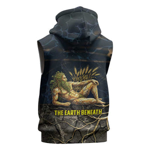 Geb Sleeveless Hoodie Ancient Egyptian Cracked Earth and Wheat Illustration Egyptian Earth God - African Pride