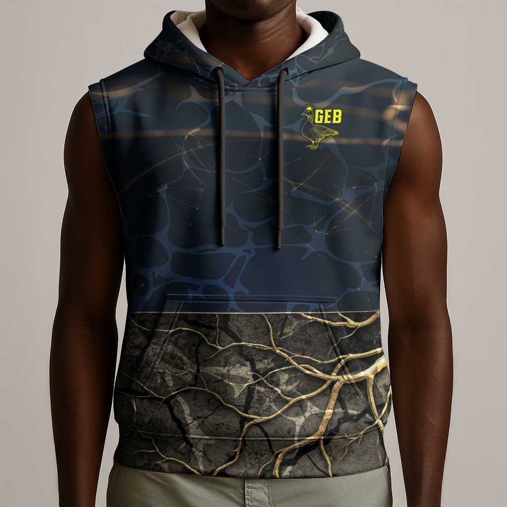 Geb Sleeveless Hoodie Ancient Egyptian Cracked Earth and Wheat Illustration Egyptian Earth God - African Pride