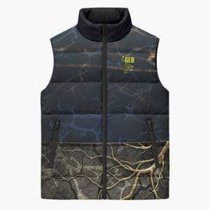 Geb Sleeveless Puffer Jacket Ancient Egyptian Cracked Earth and Wheat Illustration Egyptian Earth God - African Pride