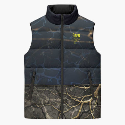 Geb Sleeveless Puffer Jacket Ancient Egyptian Cracked Earth and Wheat Illustration Egyptian Earth God - African Pride