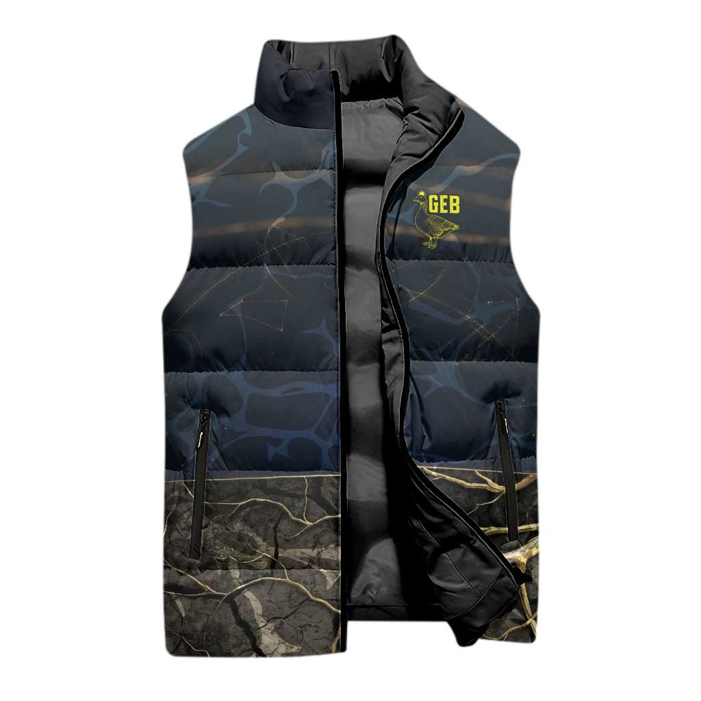 Geb Sleeveless Puffer Jacket Ancient Egyptian Cracked Earth and Wheat Illustration Egyptian Earth God - African Pride