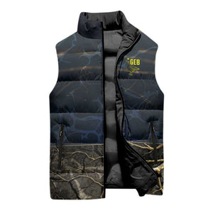 Geb Sleeveless Puffer Jacket Ancient Egyptian Cracked Earth and Wheat Illustration Egyptian Earth God - African Pride