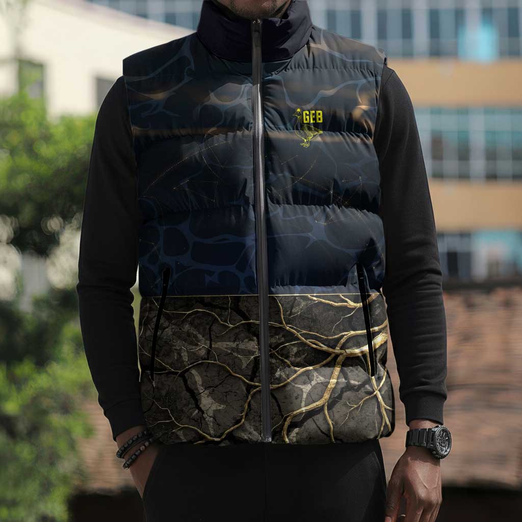 Geb Sleeveless Puffer Jacket Ancient Egyptian Cracked Earth and Wheat Illustration Egyptian Earth God - African Pride
