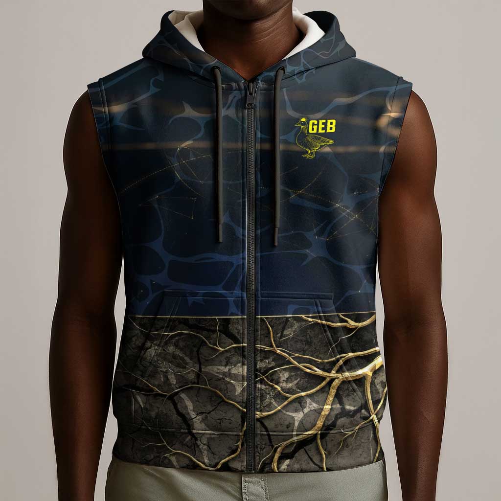 Geb Sleeveless Zip Hoodie Ancient Egyptian Cracked Earth and Wheat Illustration Egyptian Earth God - African Pride