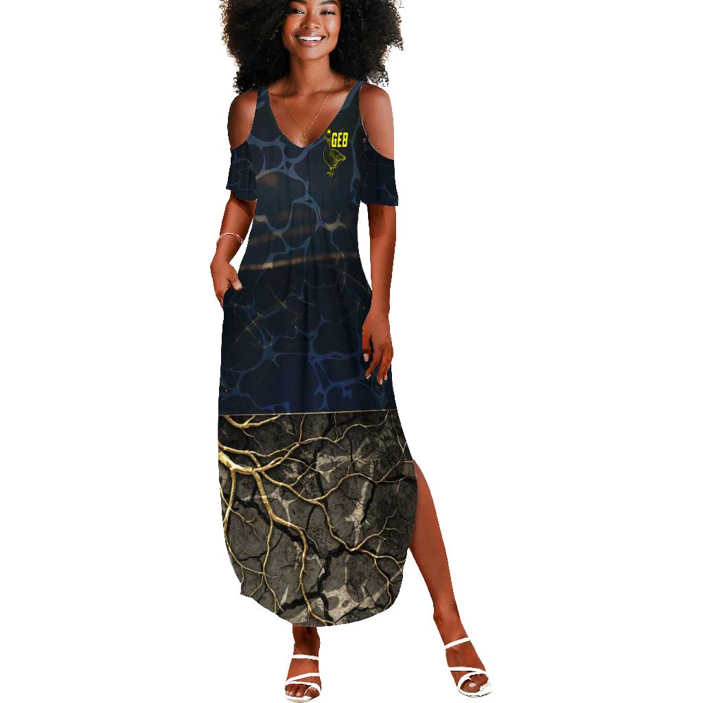 Geb Summer Maxi Dress Ancient Egyptian Cracked Earth and Wheat Illustration Egyptian Earth God - African Pride