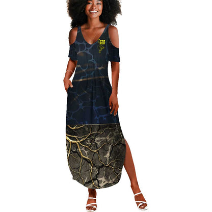 Geb Summer Maxi Dress Ancient Egyptian Cracked Earth and Wheat Illustration Egyptian Earth God - African Pride