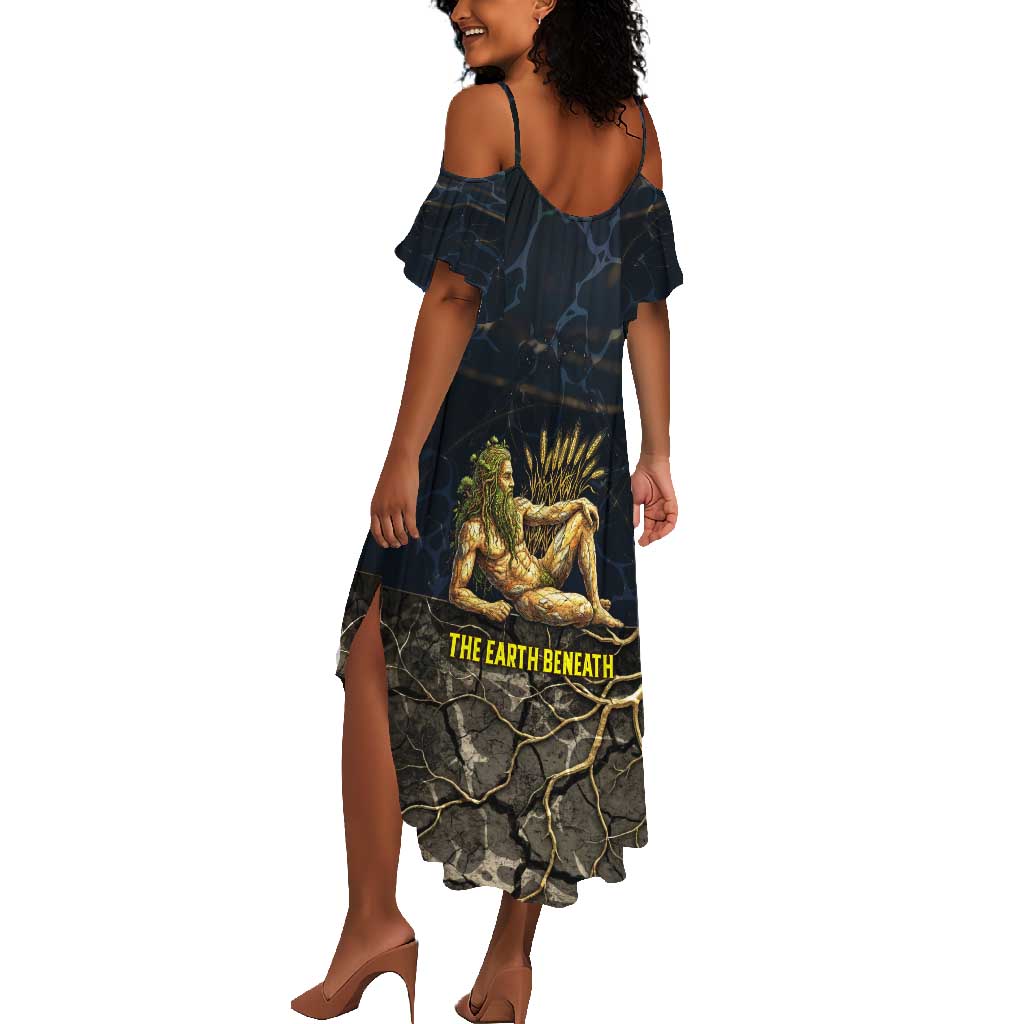 Geb Summer Maxi Dress Ancient Egyptian Cracked Earth and Wheat Illustration Egyptian Earth God - African Pride