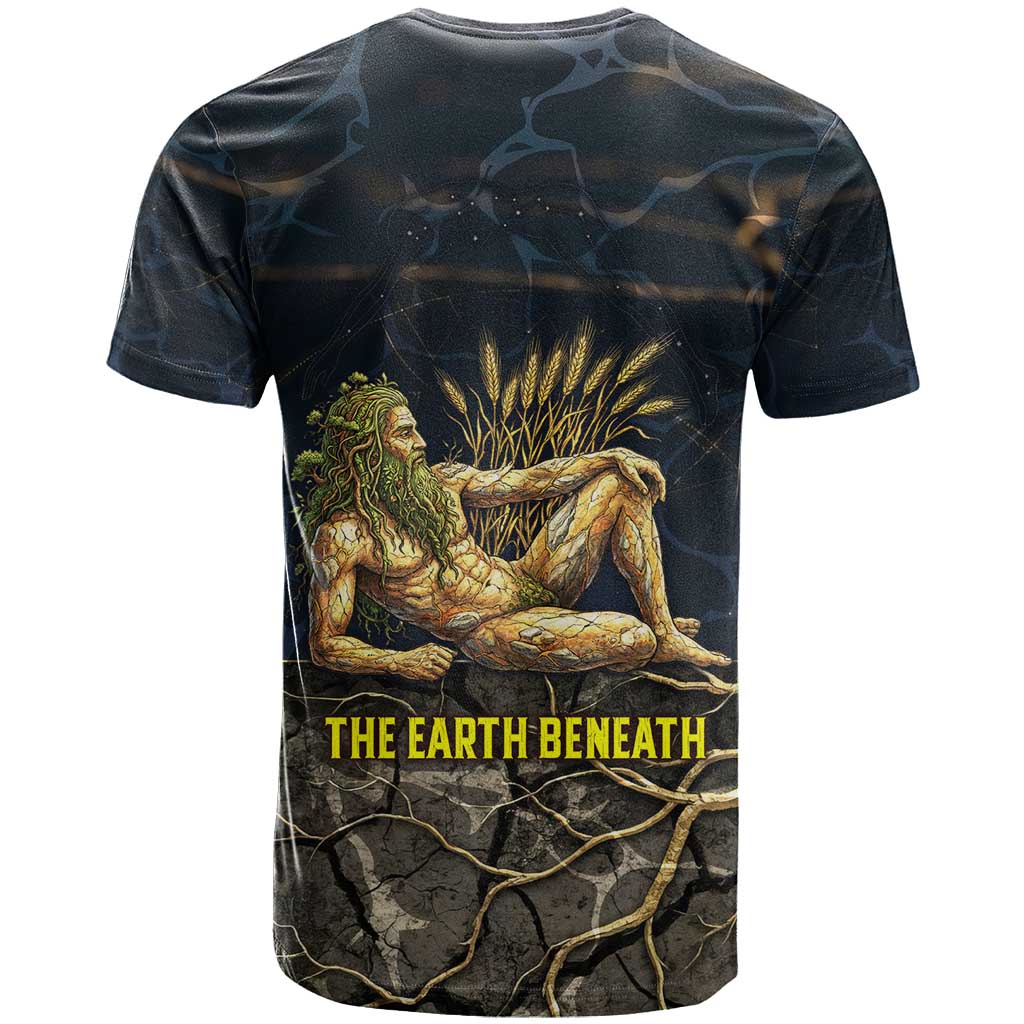 Geb T shirt Ancient Egyptian Cracked Earth and Wheat Illustration Egyptian Earth God - African Pride