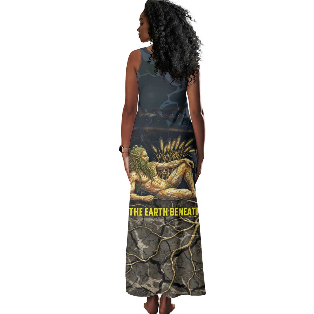 Geb Tank Maxi Dress Ancient Egyptian Cracked Earth and Wheat Illustration Egyptian Earth God - African Pride