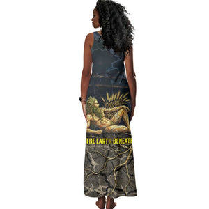 Geb Tank Maxi Dress Ancient Egyptian Cracked Earth and Wheat Illustration Egyptian Earth God - African Pride