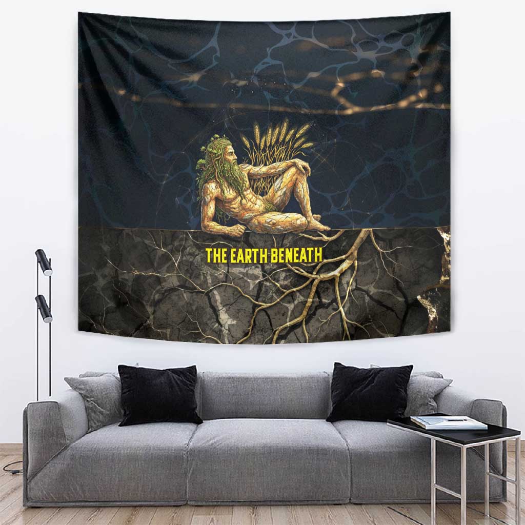 Geb Tapestry Ancient Egyptian Cracked Earth and Wheat Illustration Egyptian Earth God - African Pride