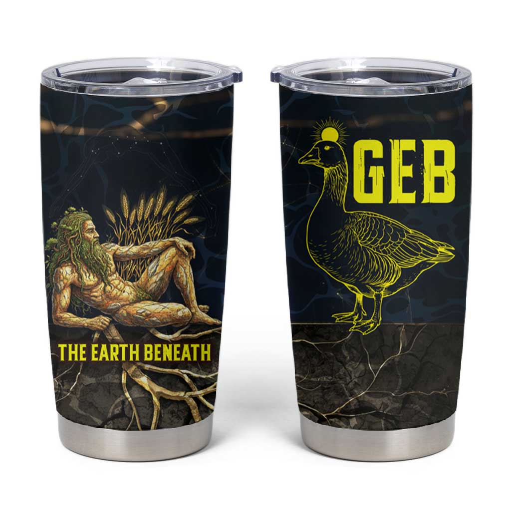 Geb Tumbler Cup Ancient Egyptian Cracked Earth and Wheat Illustration Egyptian Earth God - African Pride
