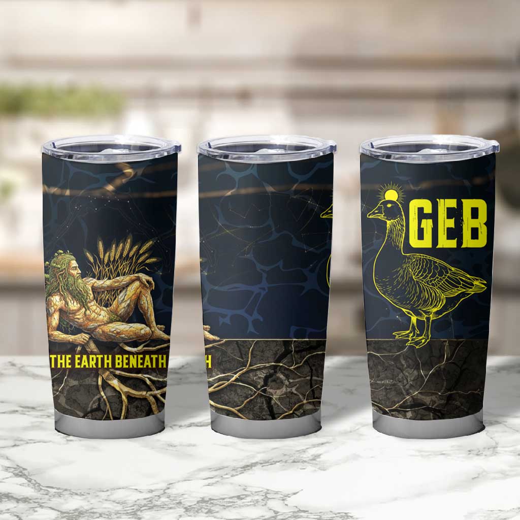 Geb Tumbler Cup Ancient Egyptian Cracked Earth and Wheat Illustration Egyptian Earth God - African Pride