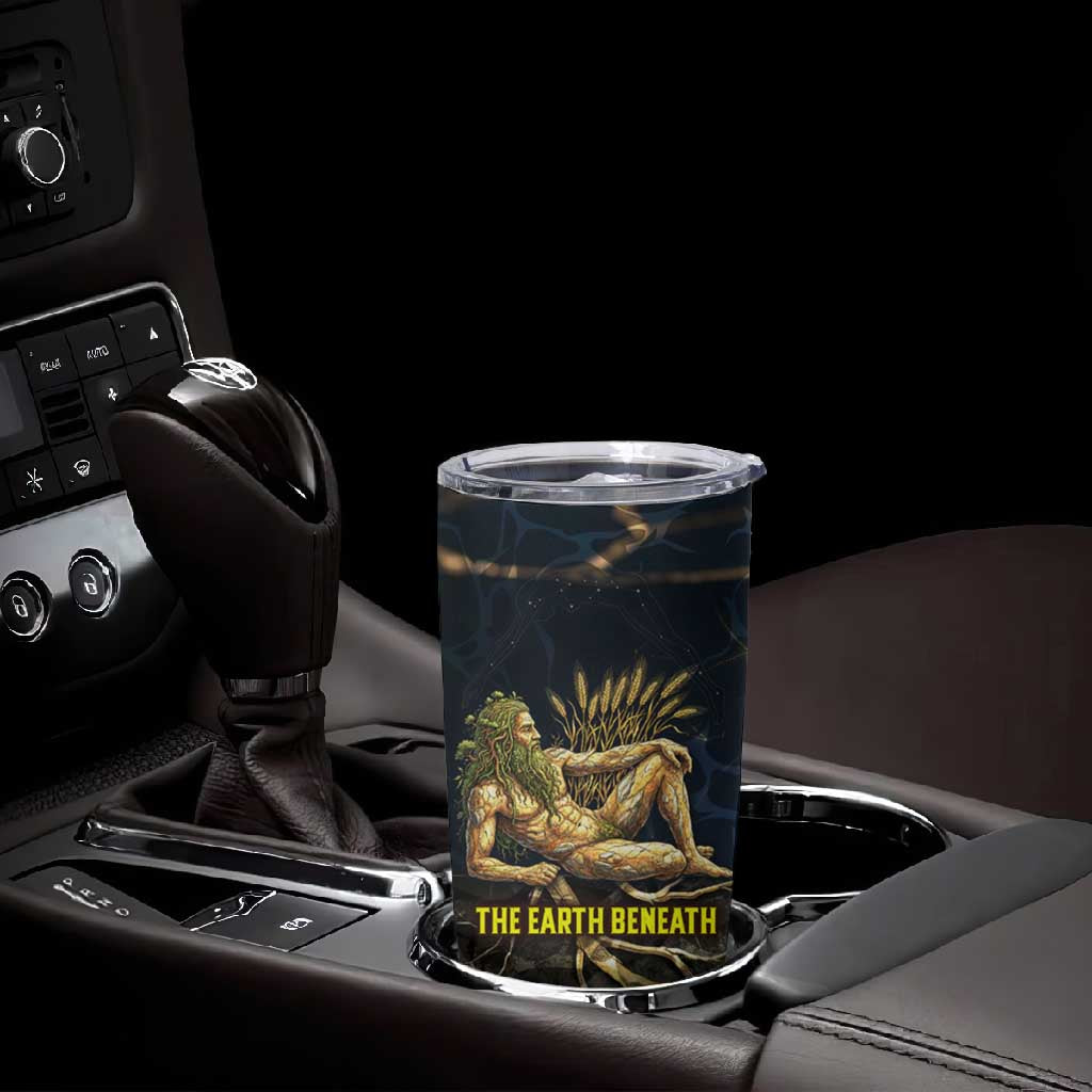 Geb Tumbler Cup Ancient Egyptian Cracked Earth and Wheat Illustration Egyptian Earth God - African Pride