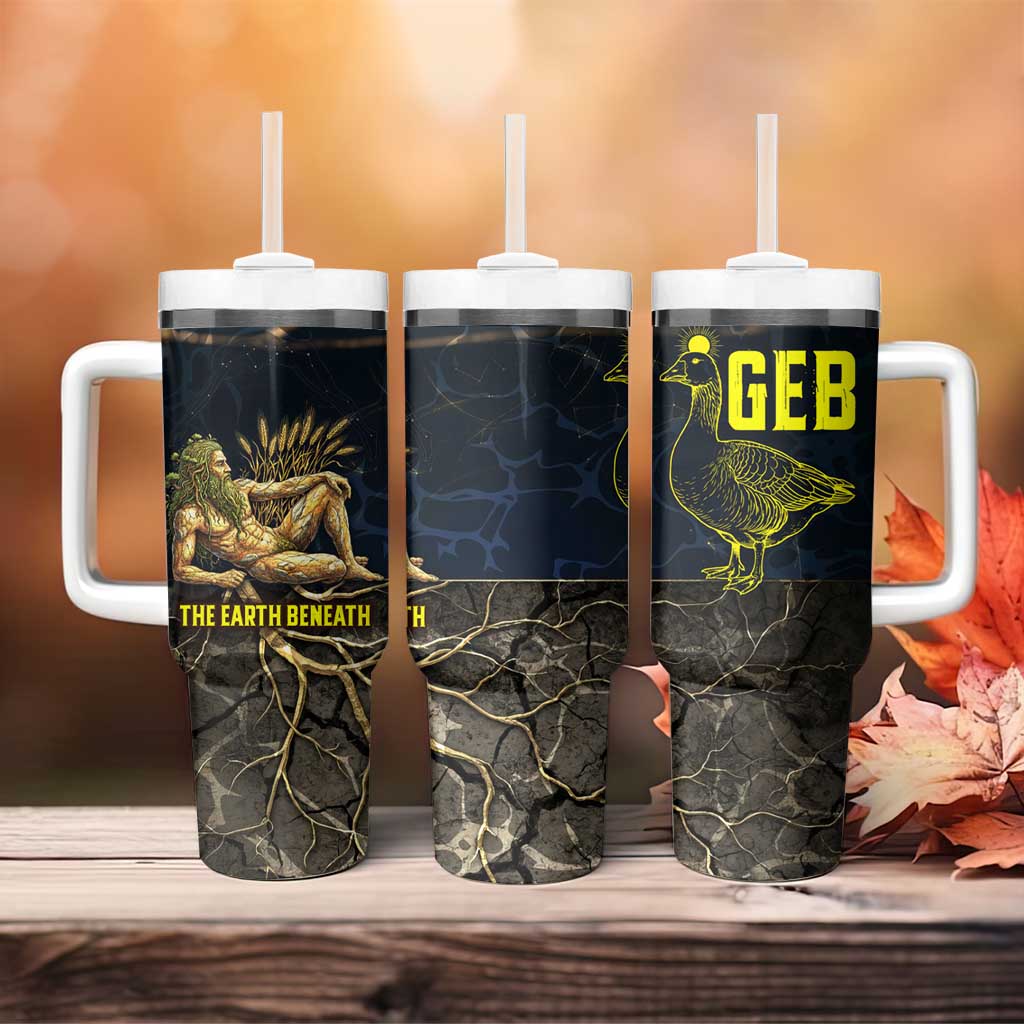 Geb Tumbler With Handle Ancient Egyptian Cracked Earth and Wheat Illustration Egyptian Earth God - African Pride