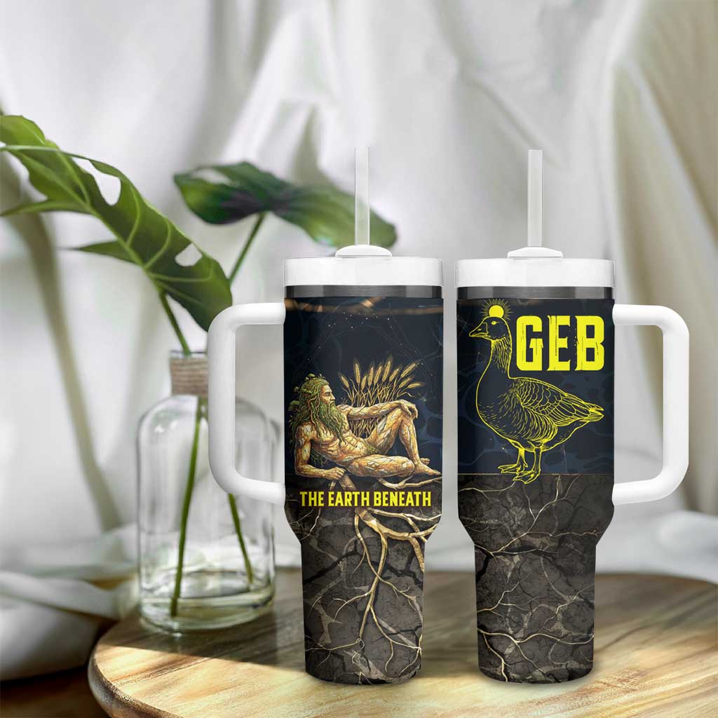 Geb Tumbler With Handle Ancient Egyptian Cracked Earth and Wheat Illustration Egyptian Earth God - African Pride