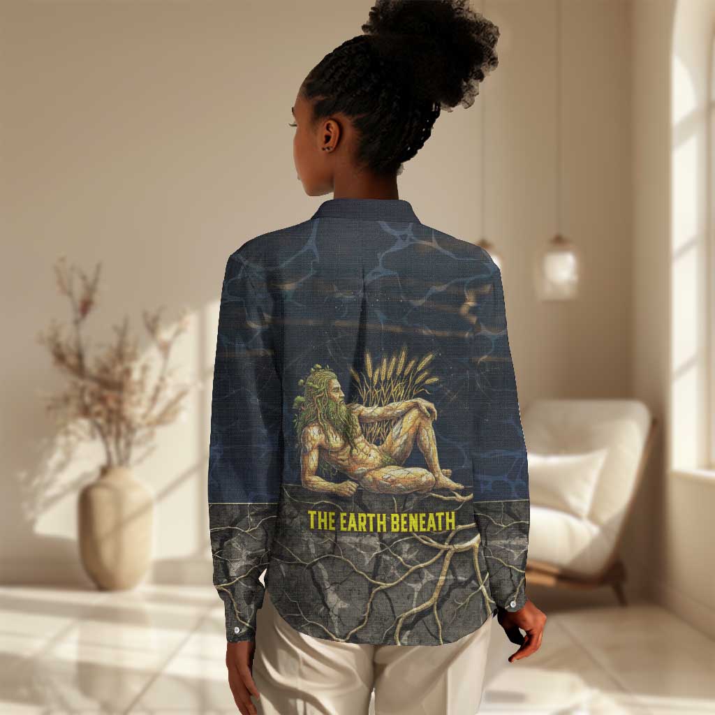 Geb Women Casual Shirt Ancient Egyptian Cracked Earth and Wheat Illustration Egyptian Earth God - African Pride