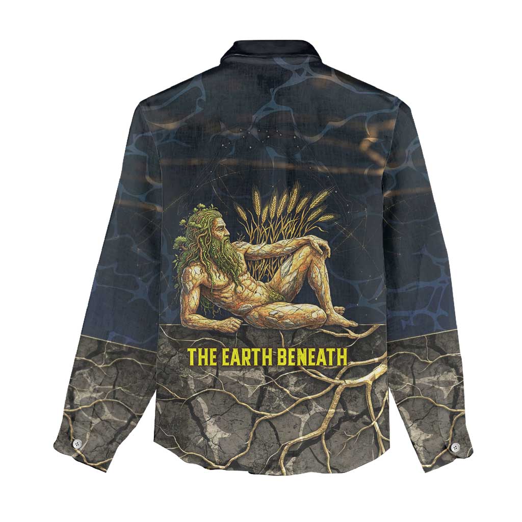 Geb Women Casual Shirt Ancient Egyptian Cracked Earth and Wheat Illustration Egyptian Earth God - African Pride