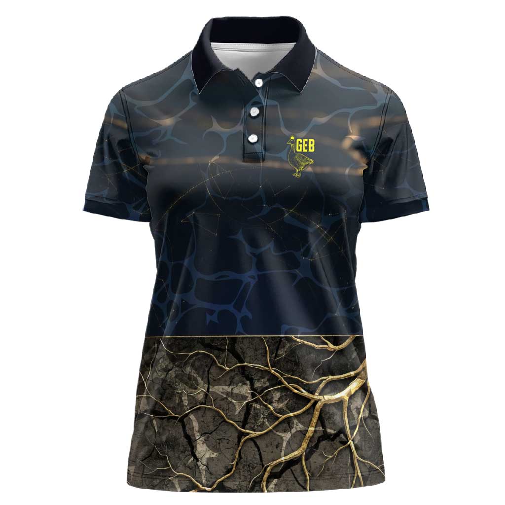 Geb Women Polo Shirt Ancient Egyptian Cracked Earth and Wheat Illustration Egyptian Earth God - African Pride