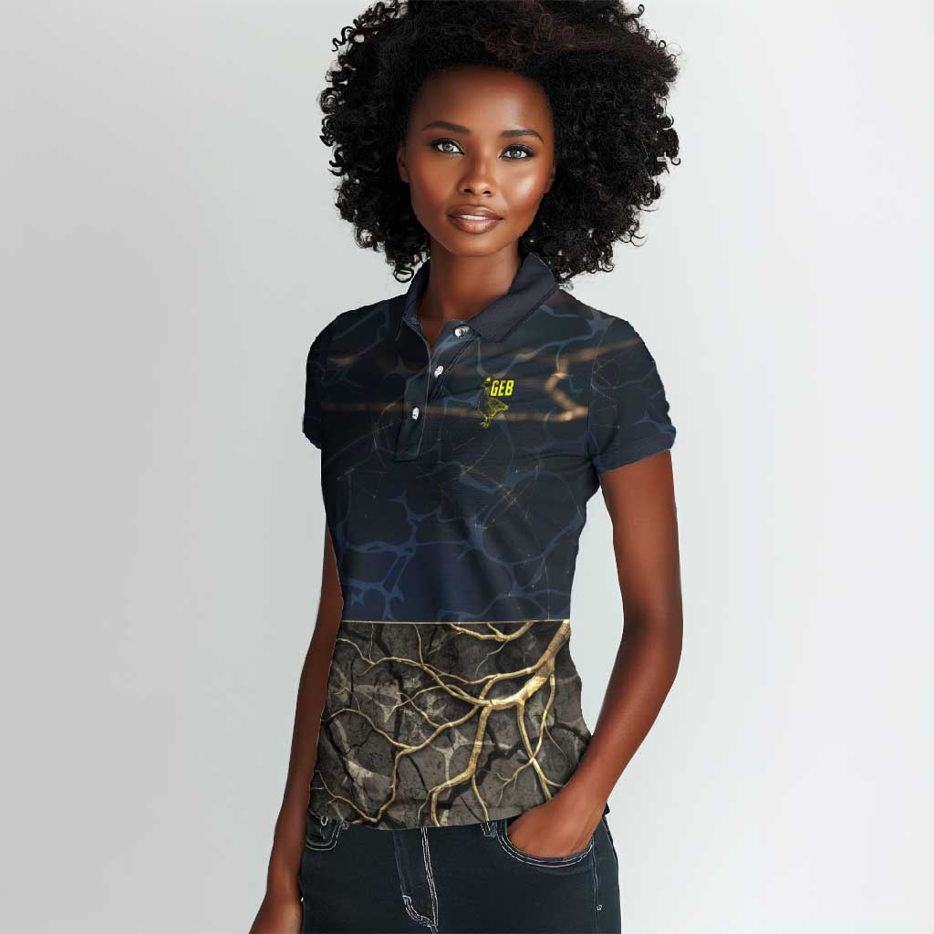 Geb Women Polo Shirt Ancient Egyptian Cracked Earth and Wheat Illustration Egyptian Earth God - African Pride