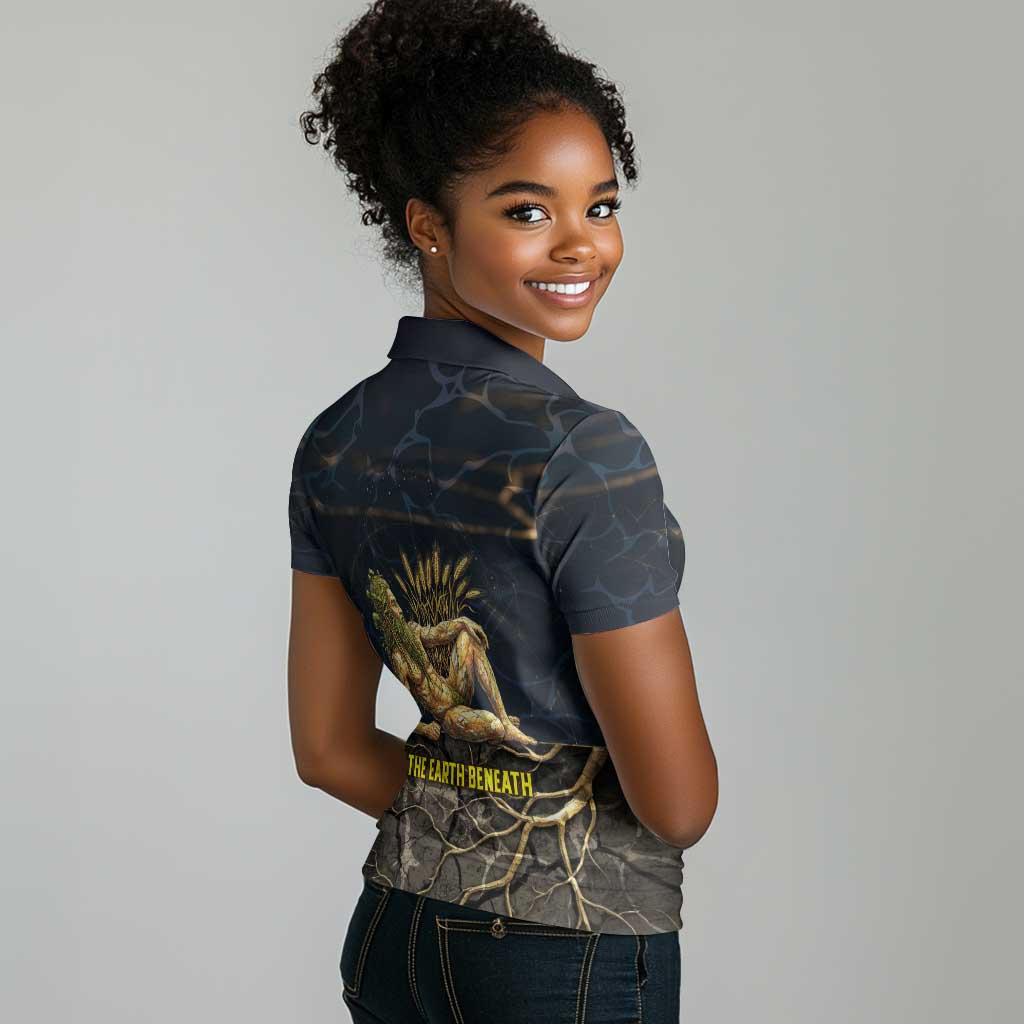 Geb Women Polo Shirt Ancient Egyptian Cracked Earth and Wheat Illustration Egyptian Earth God - African Pride
