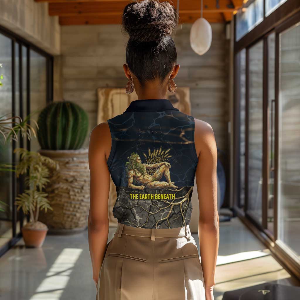 Geb Women Sleeveless Polo Shirt Ancient Egyptian Cracked Earth and Wheat Illustration Egyptian Earth God - African Pride