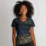 Geb Women V-Neck T-Shirt Ancient Egyptian Cracked Earth and Wheat Illustration Egyptian Earth God - African Pride