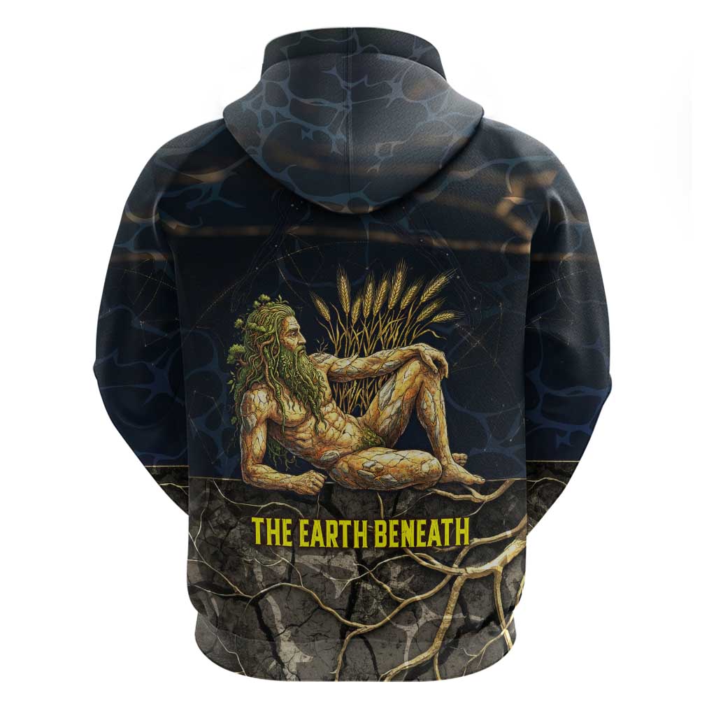 Geb Zip Hoodie Ancient Egyptian Cracked Earth and Wheat Illustration Egyptian Earth God - African Pride